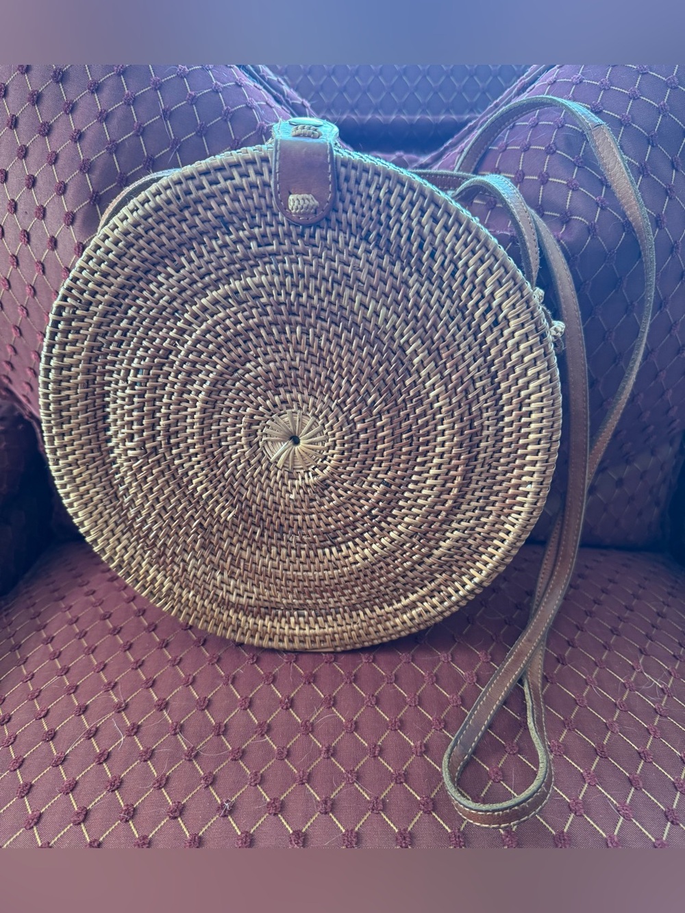 Round Woven Rattan Crossbody Bag